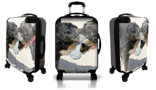 Personalized luggage with two dogs playing